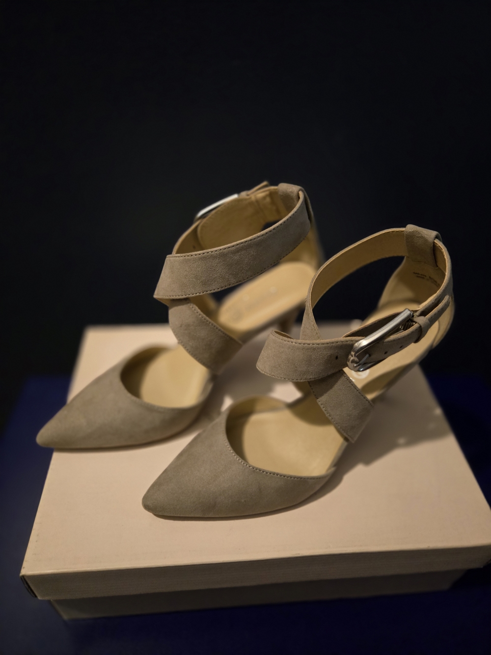 Chinese Laundry Suede Pointed-Toe Ankle Strap Pumps in Taupe